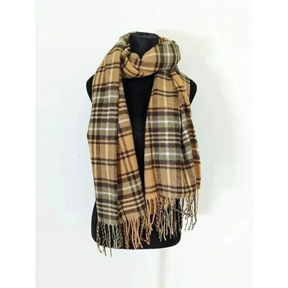 Steve Madden Women's Pop Plaid Fringe-Trim Scarf Brown (MSRP $44)